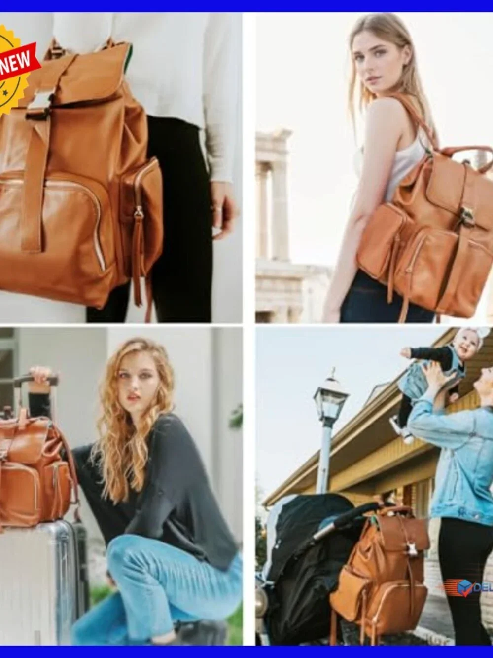 Leather Diaper Backpack with 14 Pockets, Insulated Compartments, Changing Pad